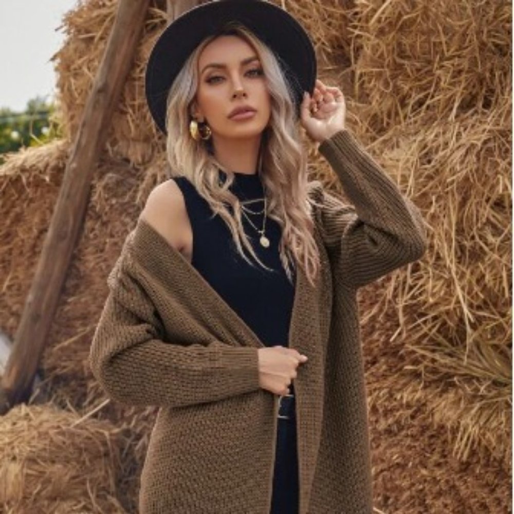 Shein Solid Raglan Sleeve Open Front Cardigan